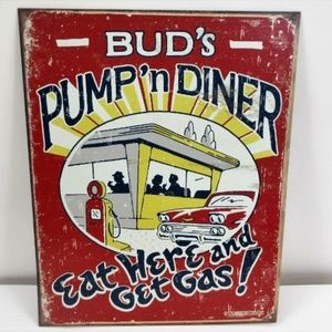 CLEARANCE...Tin Sign Bud's Pump' n Diner Man Cave